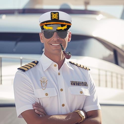 ERDOGLY Captain Hat for Men Women, Sailor Costume Accessories with Captain Prop & Aviator Sunglasses, Navy Yacht Boat Cap Ship Rock Party Dress up Gifts (4pcs) - Image 5