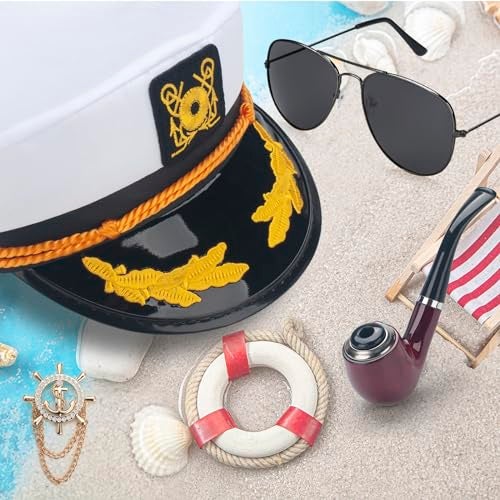 ERDOGLY Captain Hat for Men Women, Sailor Costume Accessories with Captain Prop & Aviator Sunglasses, Navy Yacht Boat Cap Ship Rock Party Dress up Gifts (4pcs) - Image 3