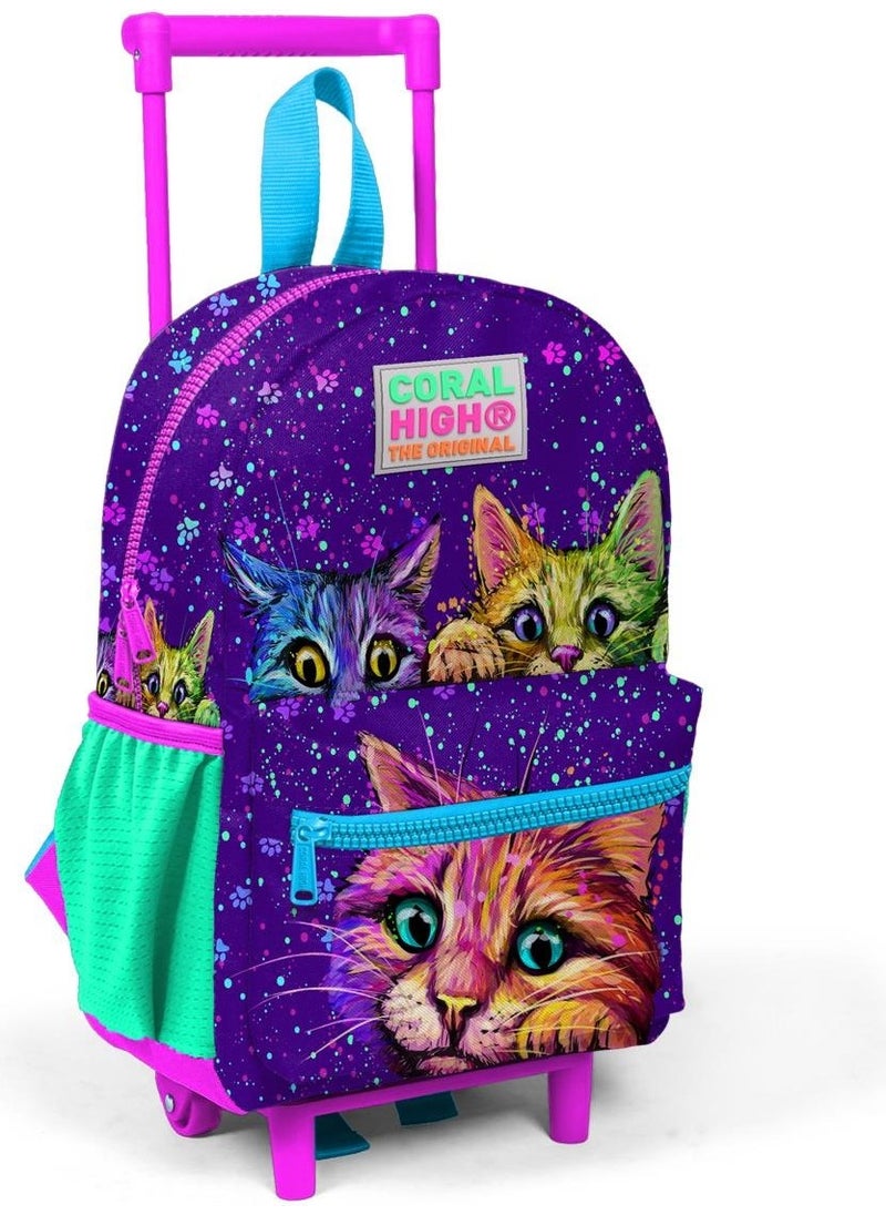 CORAL HIGH Mini Nest Squeegee Backpack Purple Pink Cat Patterned Two Compartments 24032  - Image 1
