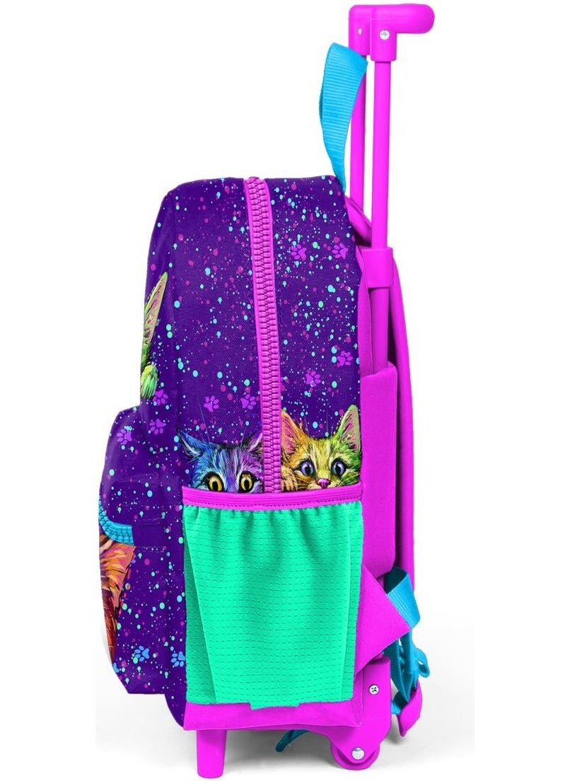 CORAL HIGH Mini Nest Squeegee Backpack Purple Pink Cat Patterned Two Compartments 24032  - Image 3