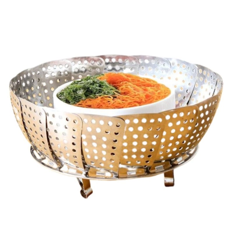 SHOPHOUSSES STREET SHOPHOUSSES STREET Stainless Steel Veggie Steamer Basket Food Steamer Expandable Vegetable Steamer Insert for Cooking Fits Various Size Pots Pans Steam Basket with Removable Center Post - Image 1