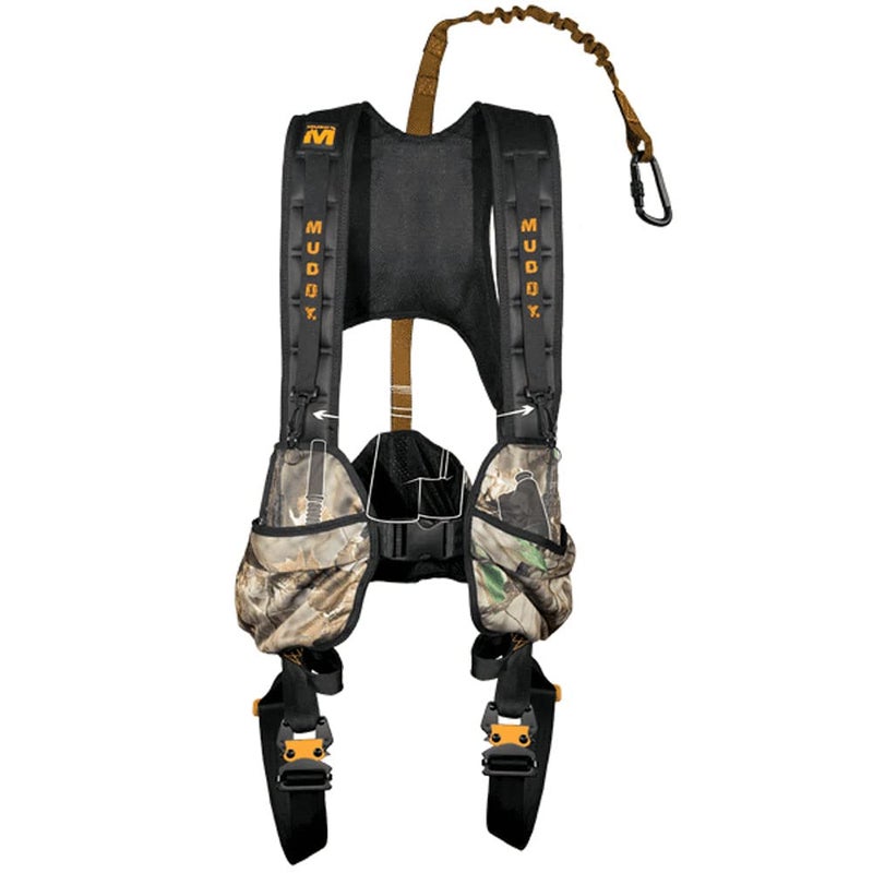 Muddy Hunting Tree Stand Safety Systems Lightweight Padded Nylon QuickRelease Crossover Harness Combo XLarge - Image 2