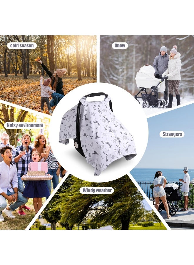 Metplus غطاء مقعد السيارة للأطفال Metplus 2 في 1، مظلة مقعد السيارة للأطفال، غطاء رضاعة للأمهات، أغطية حاملة للأطفال من مينيكي، هدية استحمام للمولود الجديد ولد أو بنت، فيل وزرافة - Image 5