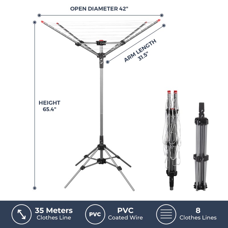 STO STO Portable Umbrella Clothesline, 82 Feet Rotary Drying Rack with Adjustable Height, Freestanding Laundry Line for Backyard, Patio, Balcony & Camping, Easy Setup with Carry Bag, No Tools Required - Image 5