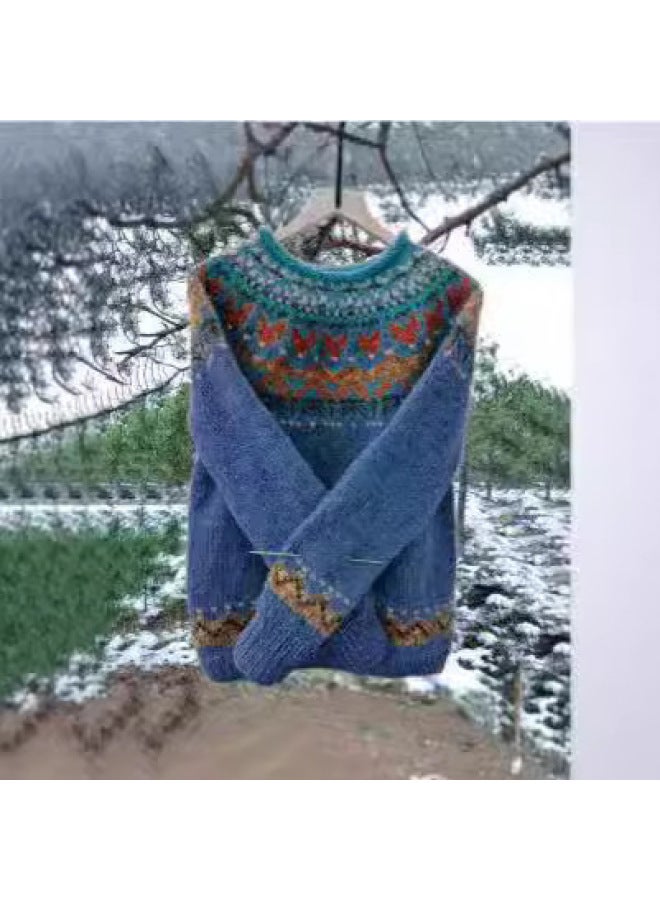 Women's over Sweater Women's Autumn And Winter Color Matching Loose Fashion All-match Knitted Sweater