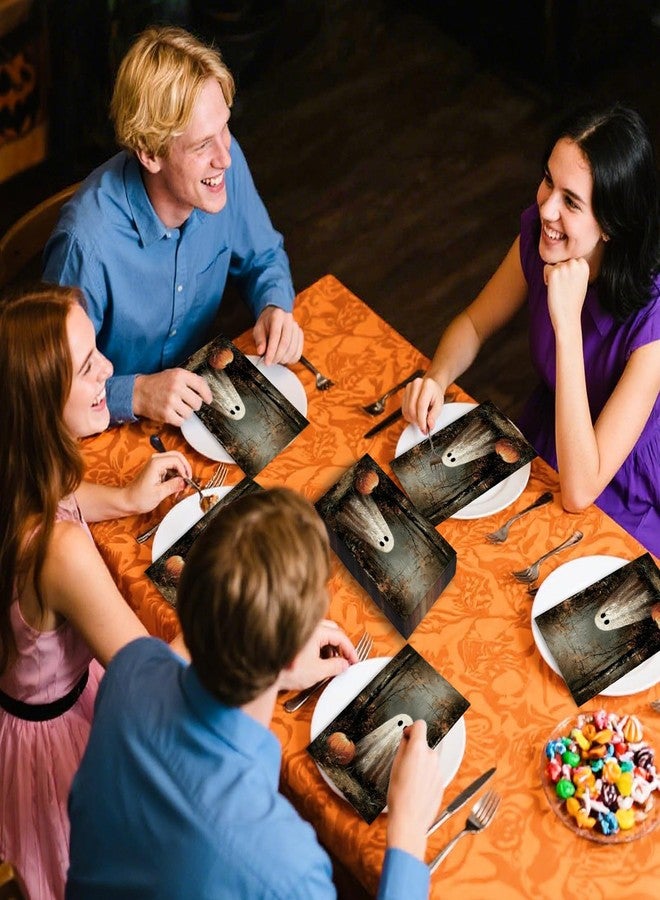 JarThenaAMCS 100 Pcs Halloween Vintage Guest Napkins Ghost Pumpkin in Dark Forest Disposable Napkins Dinner Hand Paper Napkin for Bathroom Fall Trick or Treat Party Table Supplies - Image 4