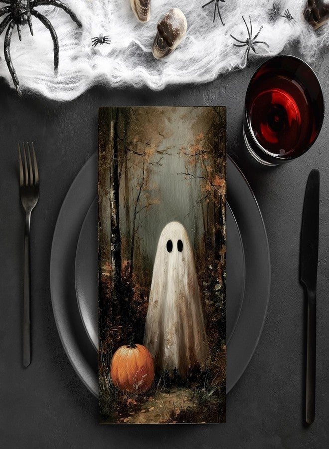 JarThenaAMCS 100 Pcs Halloween Vintage Guest Napkins Ghost Pumpkin in Dark Forest Disposable Napkins Dinner Hand Paper Napkin for Bathroom Fall Trick or Treat Party Table Supplies - Image 3