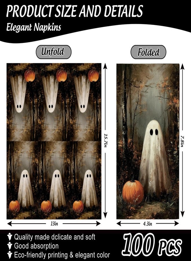 JarThenaAMCS 100 Pcs Halloween Vintage Guest Napkins Ghost Pumpkin in Dark Forest Disposable Napkins Dinner Hand Paper Napkin for Bathroom Fall Trick or Treat Party Table Supplies - Image 2