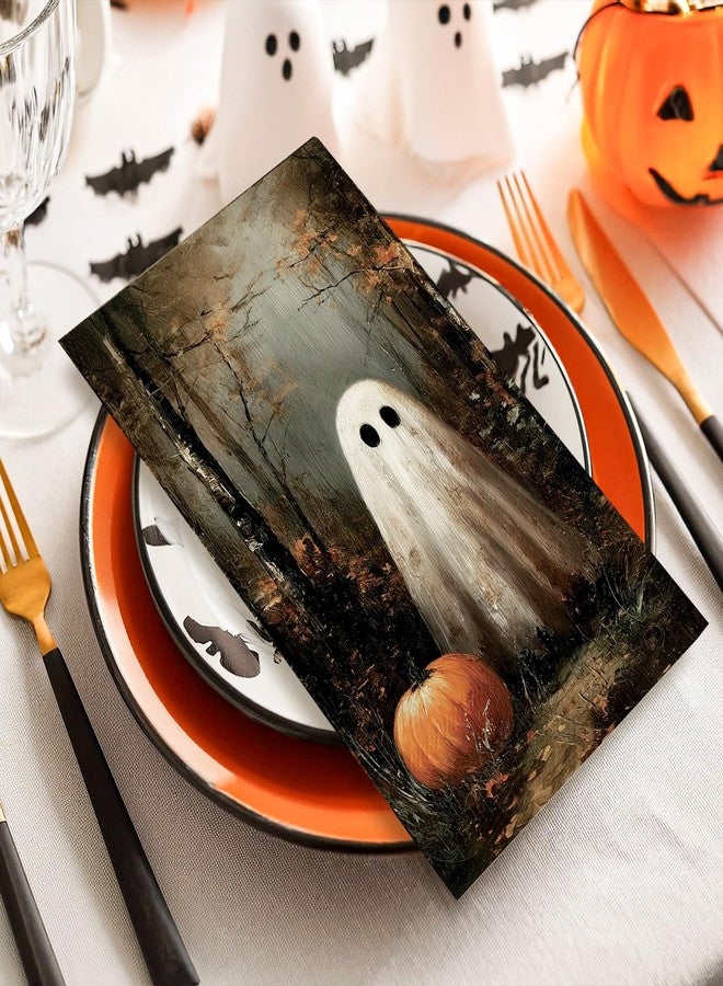 JarThenaAMCS 100 Pcs Halloween Vintage Guest Napkins Ghost Pumpkin in Dark Forest Disposable Napkins Dinner Hand Paper Napkin for Bathroom Fall Trick or Treat Party Table Supplies - Image 5