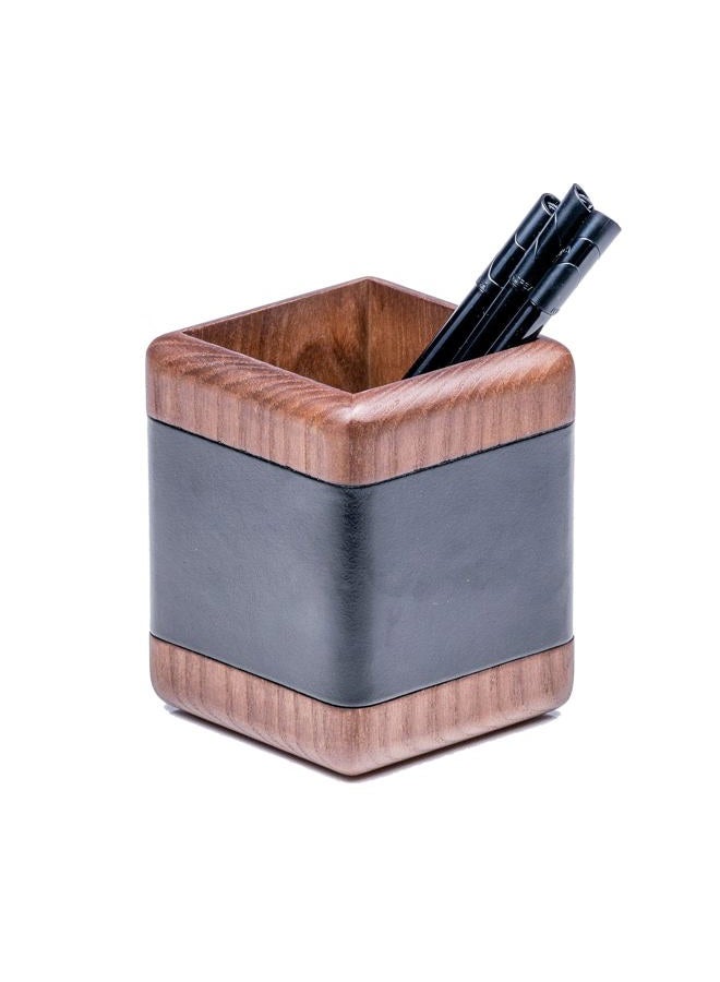 Dacasso Wood Set Luxury Leather Pad & Desk Organization Essentials, 8 Piece, Walnut & Black - Image 4