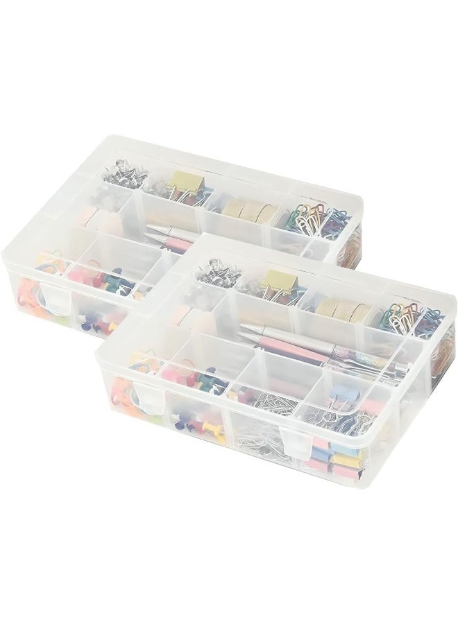 Biella PVC Compartment Container, Bead Storage Organizer Box Case with 12 Grids Adjustable & Removable Dividers for Jewelry Craft Tackles Tools, Screw Etc. (ONLY BOX) (PACK OF 2) - Image 1