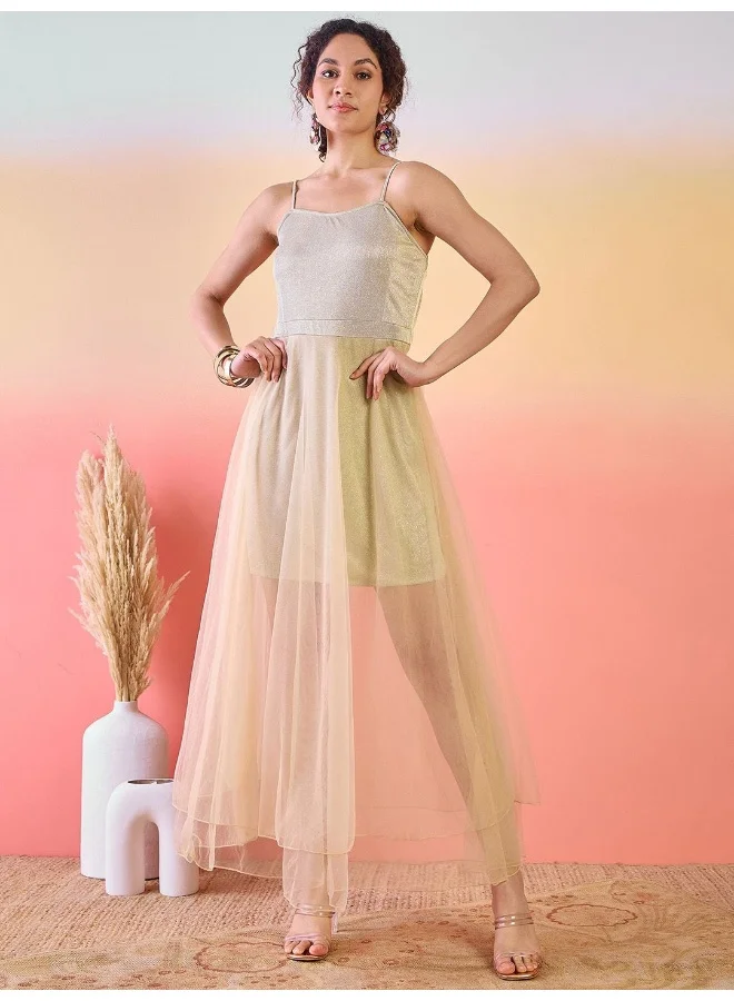 أيه كيه إس Shoulder Strapped Semi Sheer Net Maxi Dress