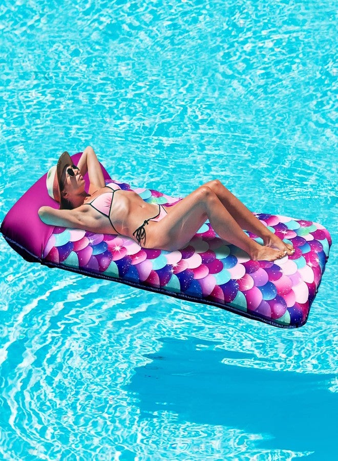 PARENTSWELL Inflatable Mermaid Scales Pool Floats, 72" X-Large Fabric Covered Pool Float with Headrest, Pool Lounge Floaties for Adults, Summer Pool Party Decorations Supplies - Image 4