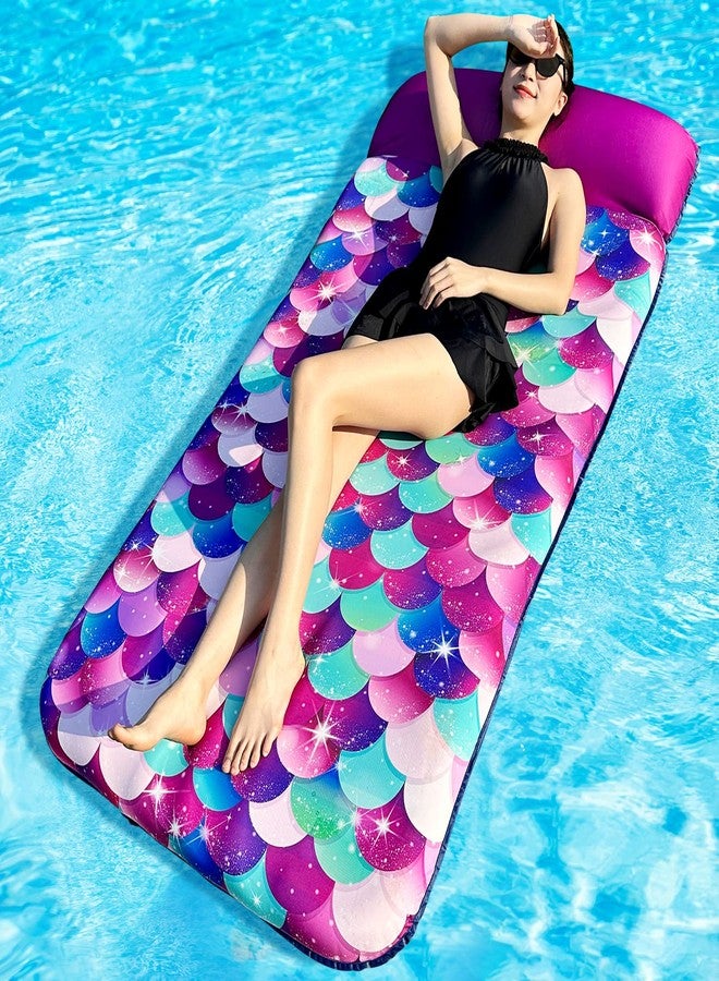 PARENTSWELL Inflatable Mermaid Scales Pool Floats, 72" X-Large Fabric Covered Pool Float with Headrest, Pool Lounge Floaties for Adults, Summer Pool Party Decorations Supplies - Image 5