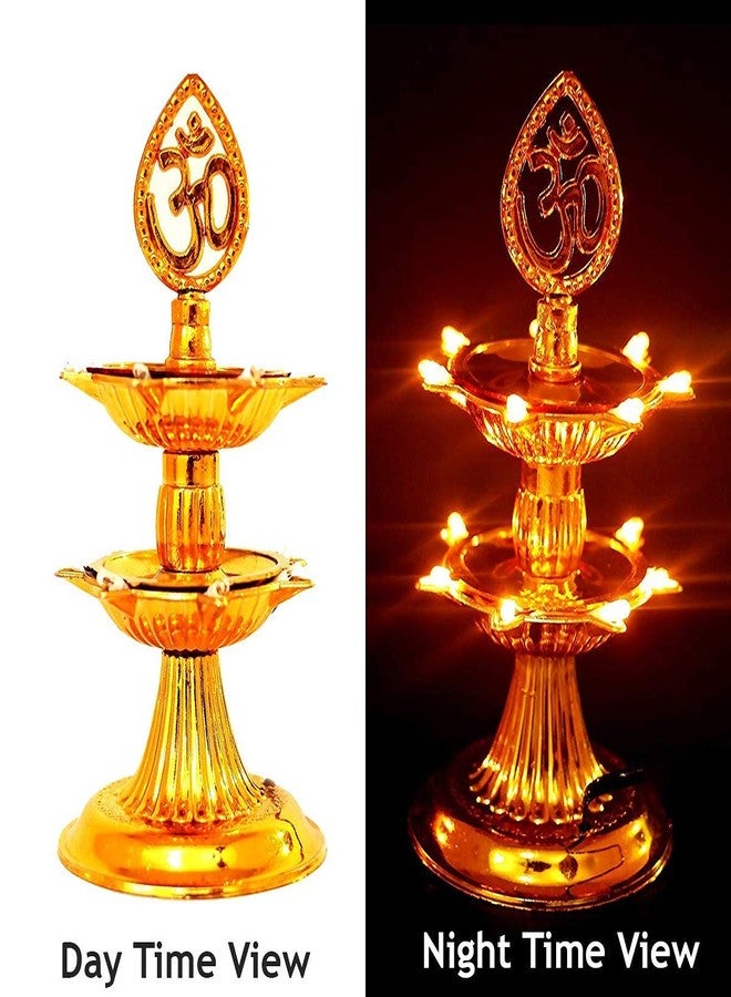 Diktmark Plastic Diwali Diya Light Lamp, Pooja Deepak 2 Layers Led Lamp For Deepawali Puja (Golden, Pack of 1) - Image 3