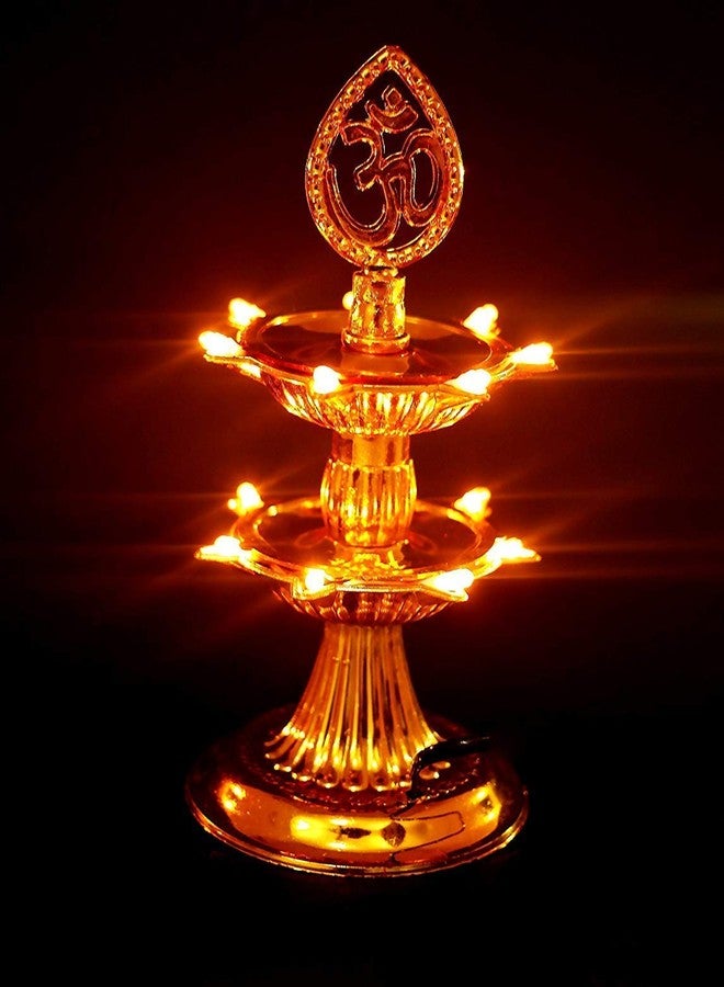 Diktmark Plastic Diwali Diya Light Lamp, Pooja Deepak 2 Layers Led Lamp For Deepawali Puja (Golden, Pack of 1) - Image 1