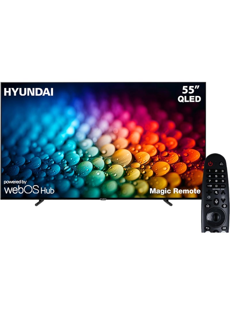 هيونداي تلفزيون ذكي QLED مقاس 55 بوصة 4K UHD نظام التشغيل webOS 2.0 ماجك ريموت بيلت ان ريسفر بلوتوث تصميم بدون إطار L55HYNDA750 - Image 1