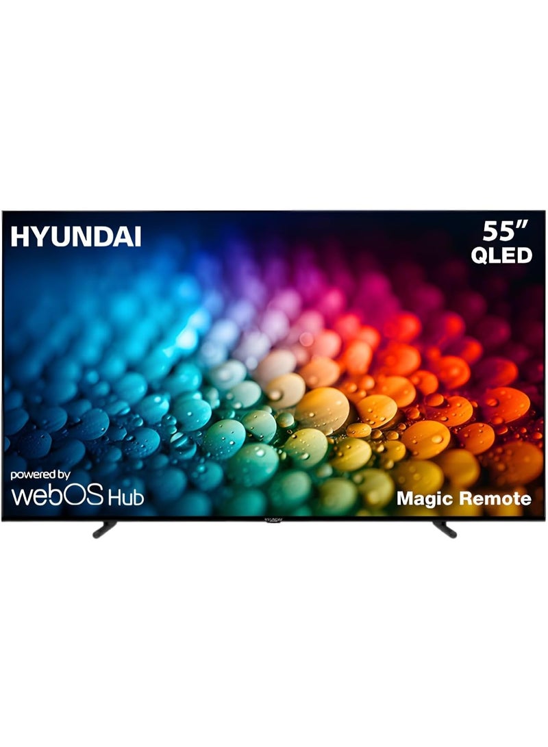 هيونداي تلفزيون ذكي QLED مقاس 55 بوصة 4K UHD نظام التشغيل webOS 2.0 ماجك ريموت بيلت ان ريسفر بلوتوث تصميم بدون إطار L55HYNDA750 - Image 2