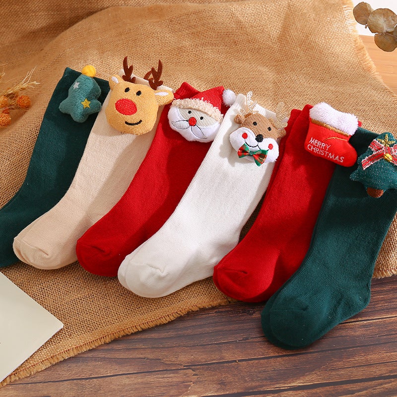 Ins Spanish Kidsren'S Bow Stockings Christmas Cartoon Doll Baby Socks Pure Plaings New Year - Image 2