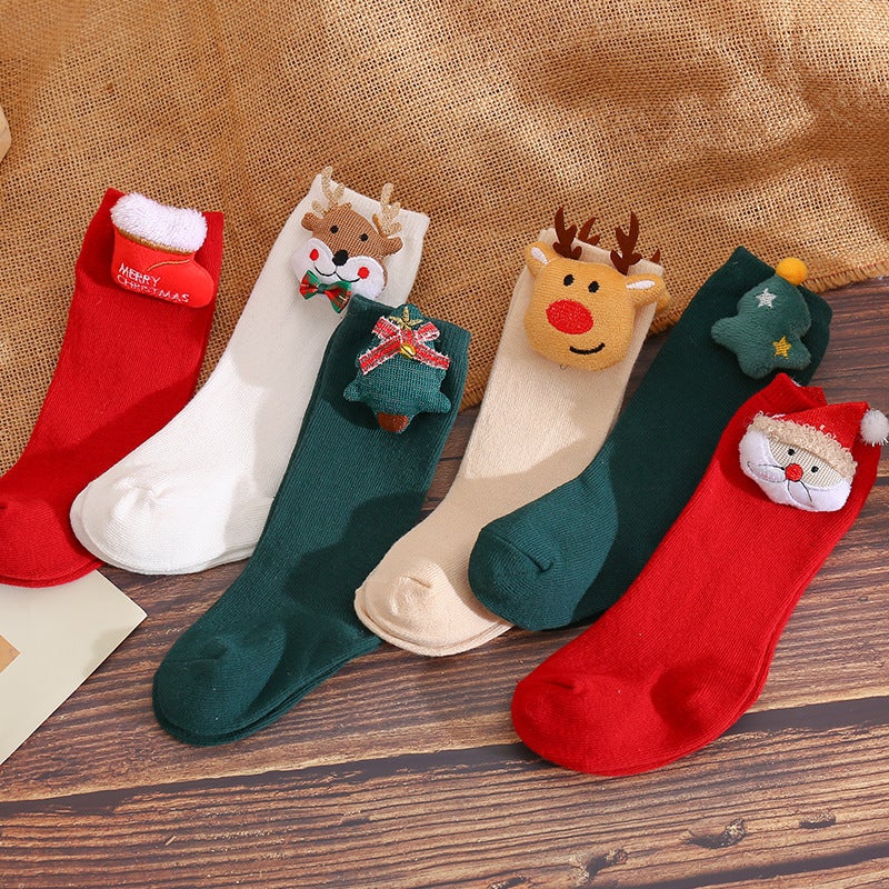 Ins Spanish Kidsren'S Bow Stockings Christmas Cartoon Doll Baby Socks Pure Plaings New Year - Image 3