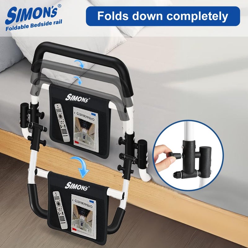 Simon's Foldable Steel bedrail with Foam Grips and Storage Pouch for Bed Side Railing of Elderly and Adult Bed Safety Grab bar - Image 4