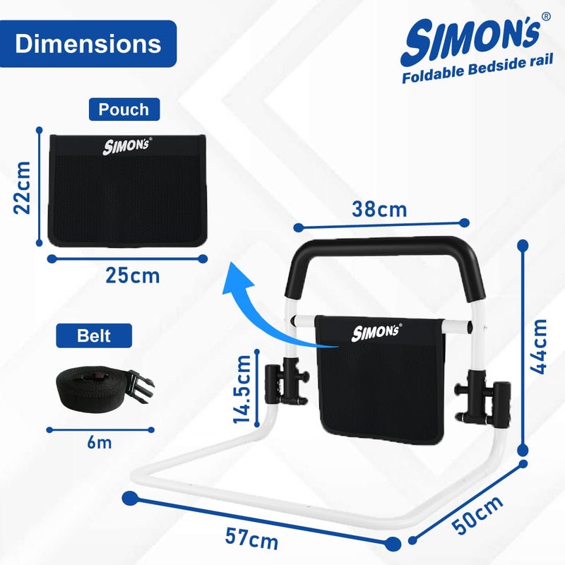 Simon's Foldable Steel bedrail with Foam Grips and Storage Pouch for Bed Side Railing of Elderly and Adult Bed Safety Grab bar - Image 3