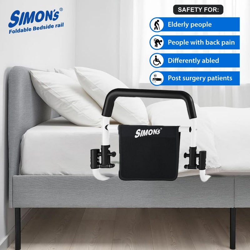 Simon's Foldable Steel bedrail with Foam Grips and Storage Pouch for Bed Side Railing of Elderly and Adult Bed Safety Grab bar - Image 5