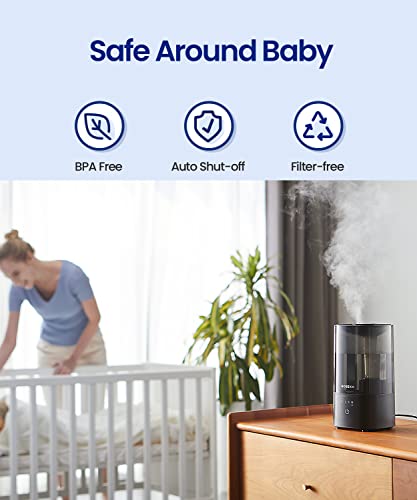 ROSEKM Humidifiers for Bedroom (1.1L), Small Cool Mist Humidifier for Home Plant and Baby Nursery, Quiet Ultrasonic Humidifier with 360° Nozzle, Auto Shut-Off, Filterless, Black - Image 4