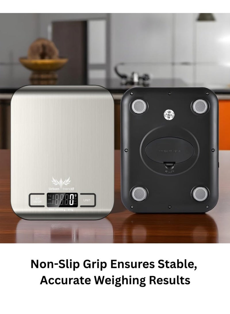 Urban Trendo Precision Digital Food Weighing Scale| Kitchen Scale 10kg/22lb Capacity – Stainless Steel Food Scale with Tare, 6 Units (kg/g/lb/oz/ml/milk ml) for Cooking & Baking (Silver) - Image 5