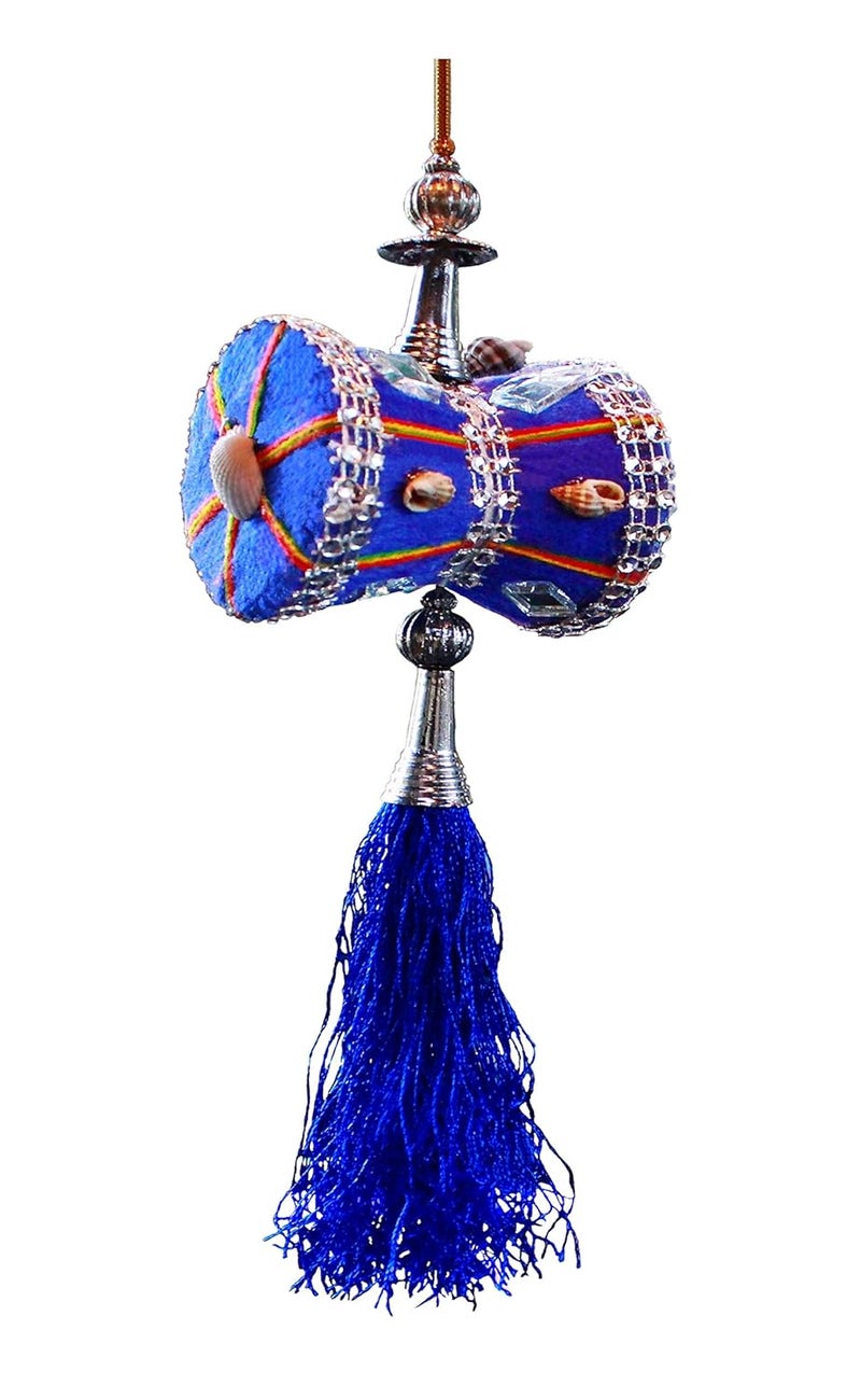 Unique Utilities U & U UNIQUE UTILITIES Car Mirror Hanging Damru | Cloth Car Hanging Shiva Damru | Spiritual Car Interior Decor Accessories, 7 x 6 x 6 cm, Blue - Image 1