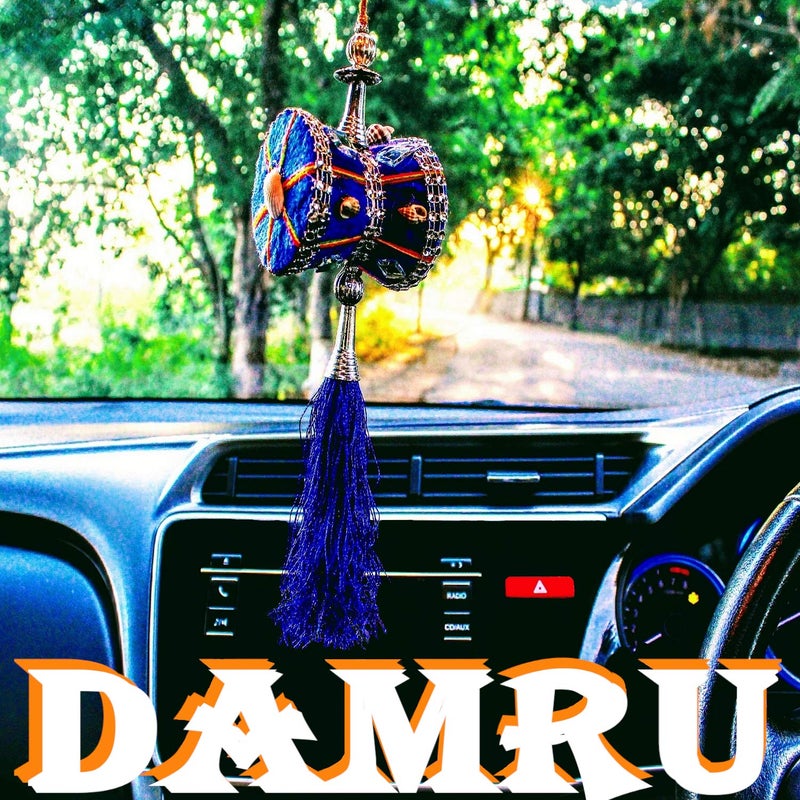 Unique Utilities U & U UNIQUE UTILITIES Car Mirror Hanging Damru | Cloth Car Hanging Shiva Damru | Spiritual Car Interior Decor Accessories, 7 x 6 x 6 cm, Blue - Image 2