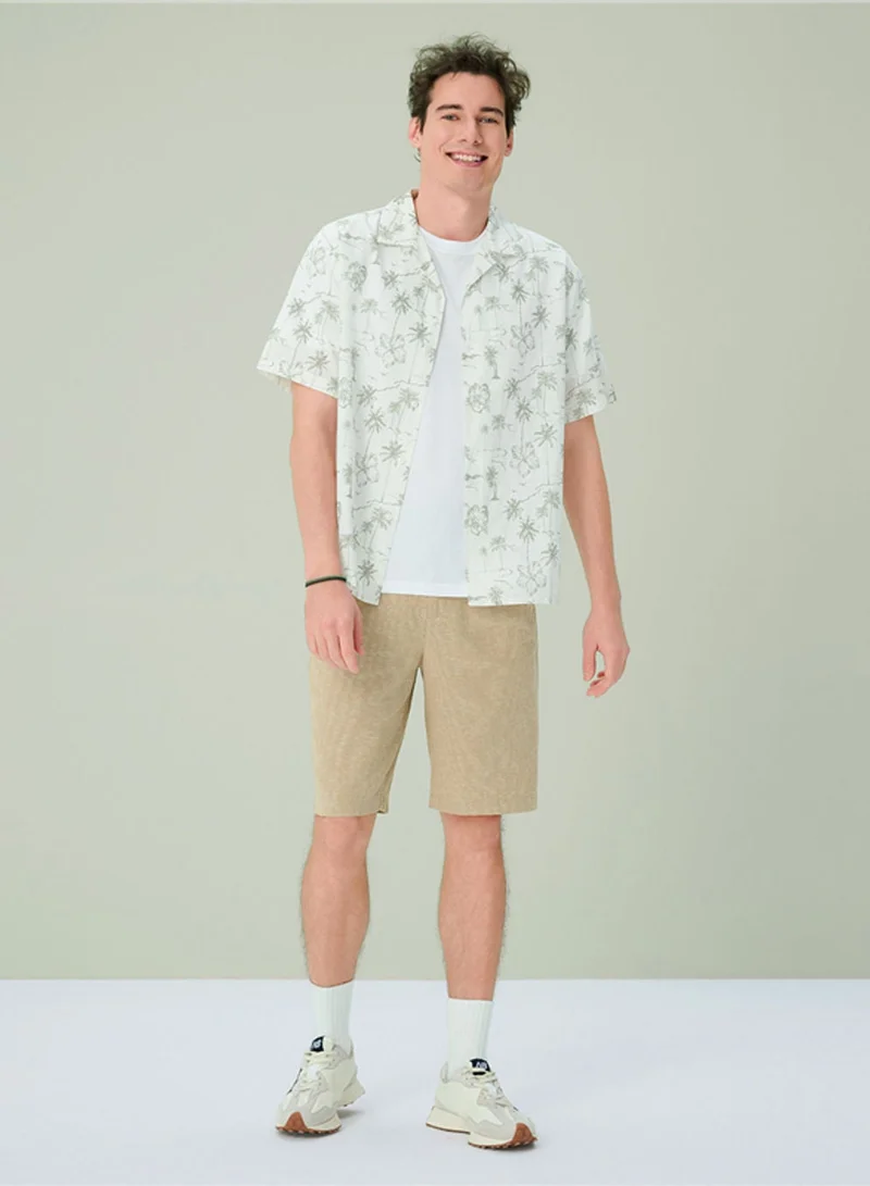 GIORDANO  Men's Relaxed Linen Cotton Printed Shirt for Men | Best Price UAE