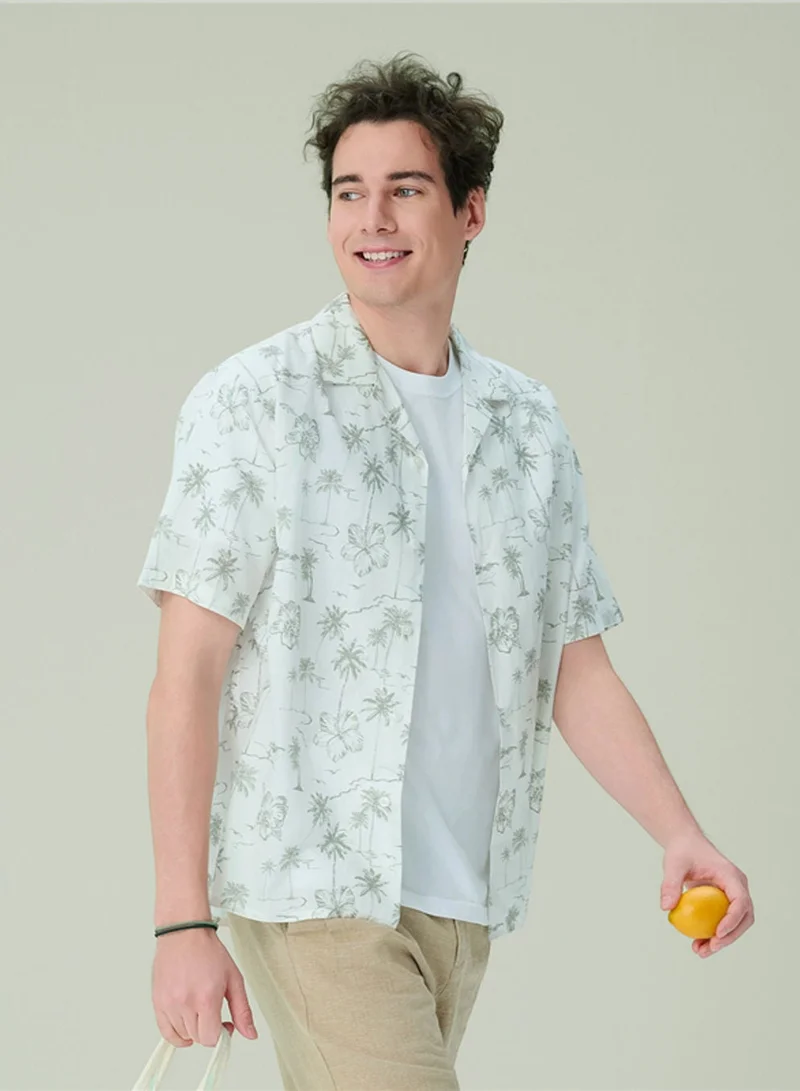 GIORDANO  Men's Relaxed Linen Cotton Printed Shirt for Men | Best Price UAE