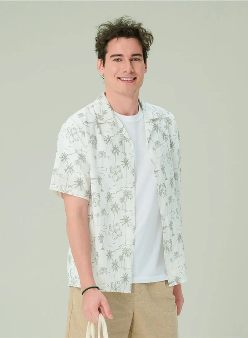 Men's Relaxed Linen Cotton Printed Shirt