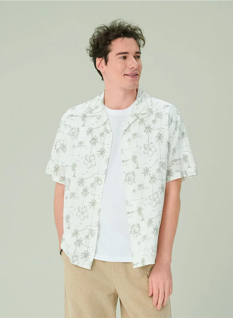 جيوردانو Men's Relaxed Linen Cotton Printed Shirt