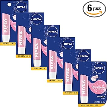 NIVEA Shimmer Lip Care Pearly Shimmer for Chapped Lips Moisturize All Day 17 oz Stick Pack of 6 - Image 1