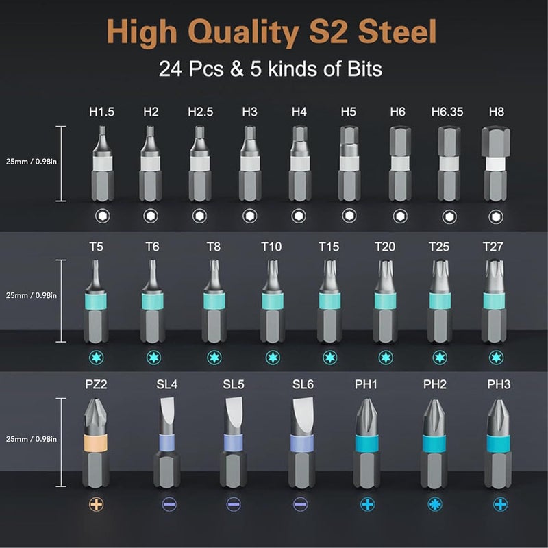Sorandy Magnetic Set, 24 in 1 S2 Alloy Screw Driver, Ratchet Repair Tool with Detachable Handle & Flexible Shaft, Ideal for Furniture, Computer & DIY - Image 3