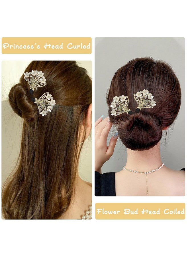 SNAPCOM Hair Bun Accessories for Women Quick Bun Maker for Hair Medium Thick Hair Bun Clips for Women White Floral Rhinestone Hairstyle Accessories Twist Bun Clips for Hair for Daily (1 pcs) - Image 4