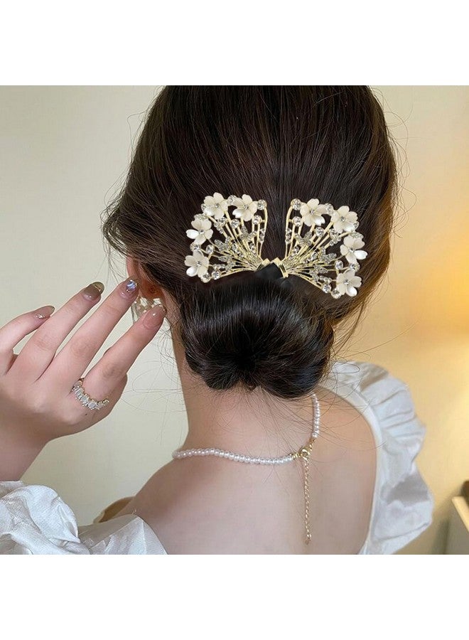 SNAPCOM Hair Bun Accessories for Women Quick Bun Maker for Hair Medium Thick Hair Bun Clips for Women White Floral Rhinestone Hairstyle Accessories Twist Bun Clips for Hair for Daily (1 pcs) - Image 3