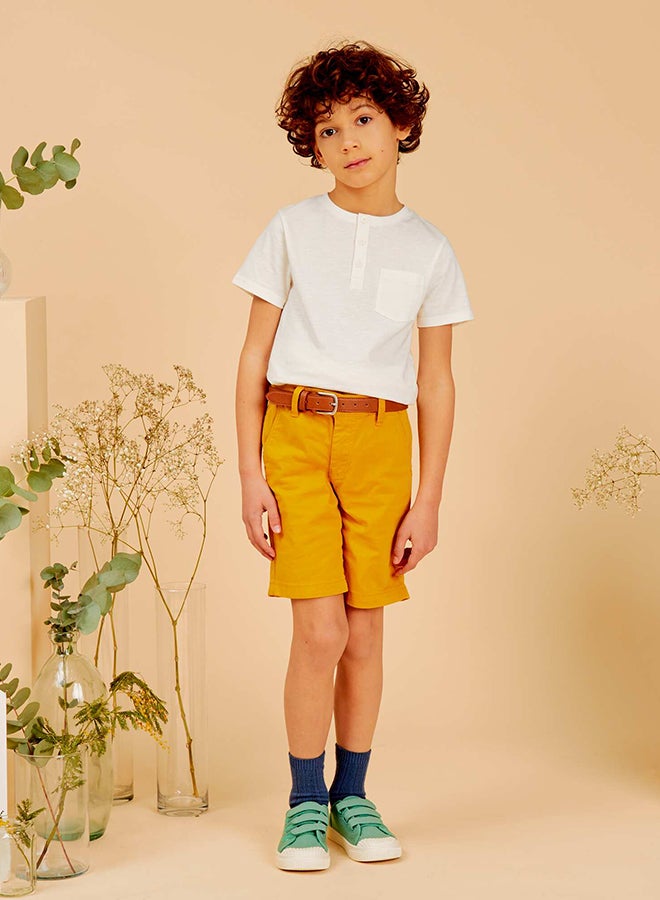 Boy Plain Jersey T-Shirt With Buttoned Neckline With Pocket