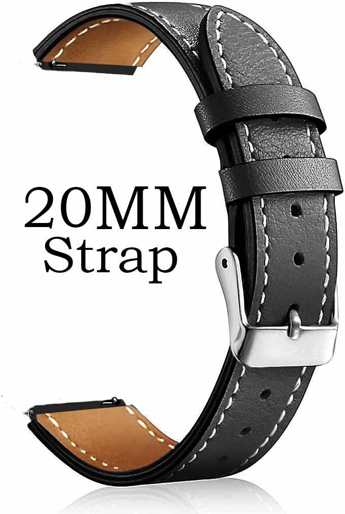 ADAMO Leather 20Mm Watch Strap Compatible For Bip U Pro/Gts/Bip 3 Pro/Icon Buzz And All 20Mm Wristwatch And Smartwatches, Black - Image 2