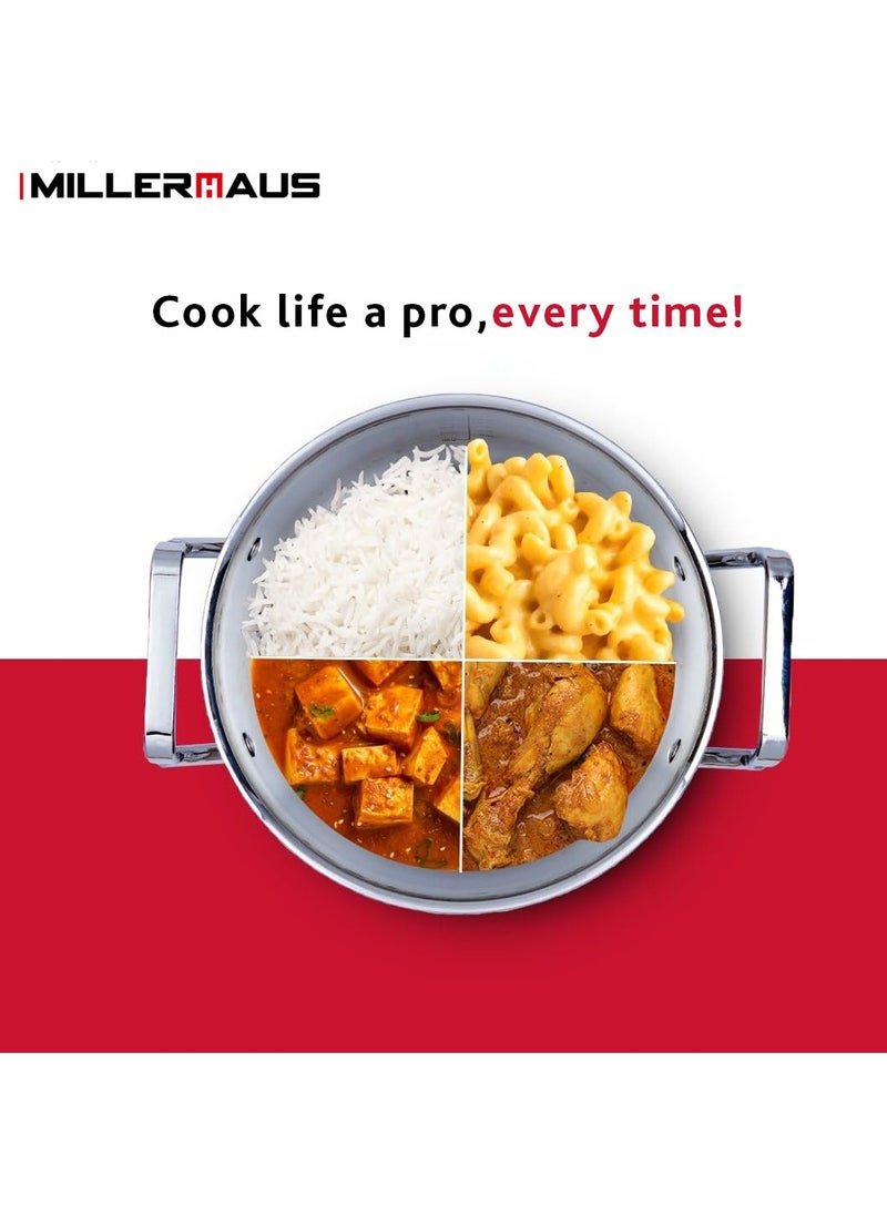MILLERHAUS - Millerhaus 24Cm Triply Casserole With S/S Lid, Non-Reactive Cooking Surface Safe Cooking Pot | Stainless steel body with Cover - Image 1