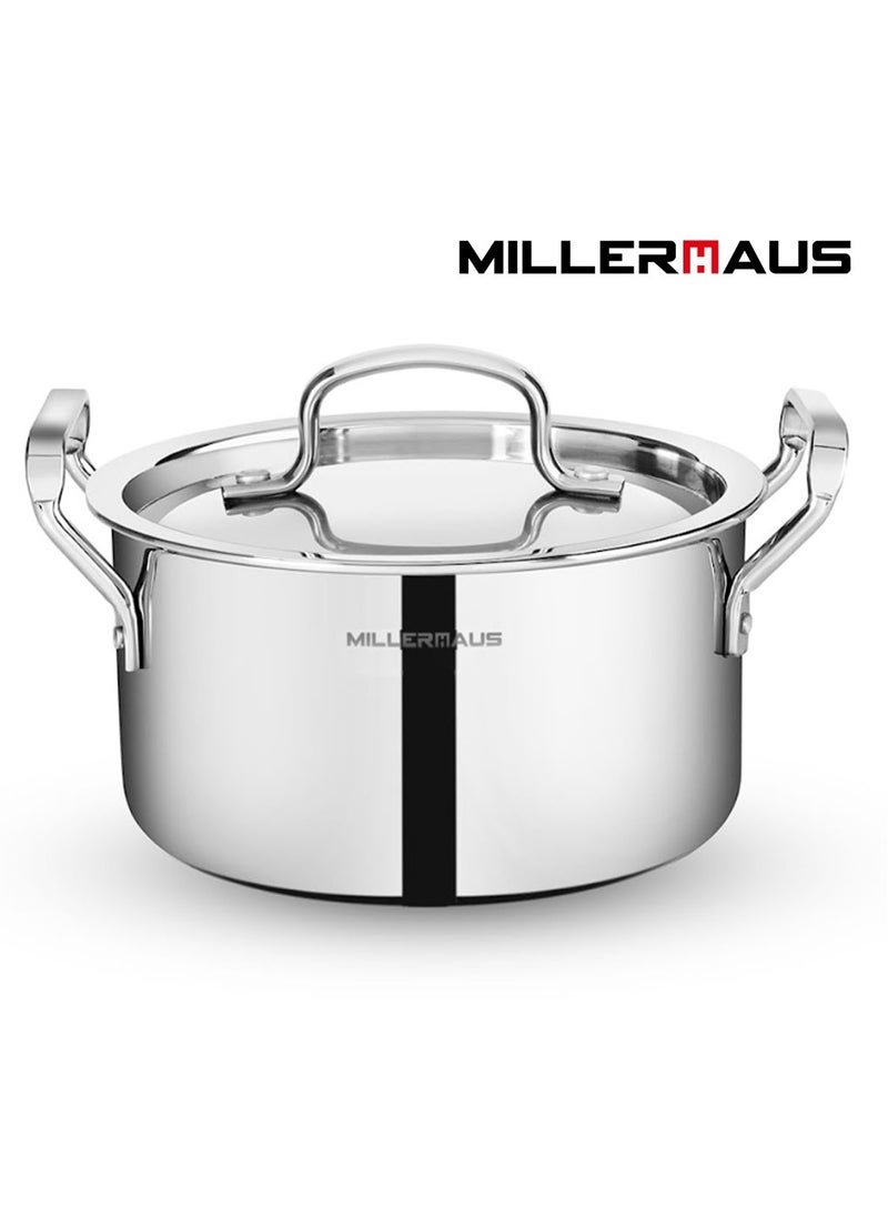 MILLERHAUS - Millerhaus 24Cm Triply Casserole With S/S Lid, Non-Reactive Cooking Surface Safe Cooking Pot | Stainless steel body with Cover - Image 1