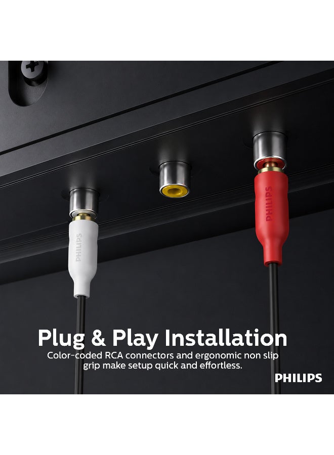 Philips 1.5m RCA Stereo Audio Cable – High-Purity Copper Shielding & Easy-Grip Plugs | Premium Male-to-Male Jack for Car, Headphones & Home Audio, Black black - Image 3