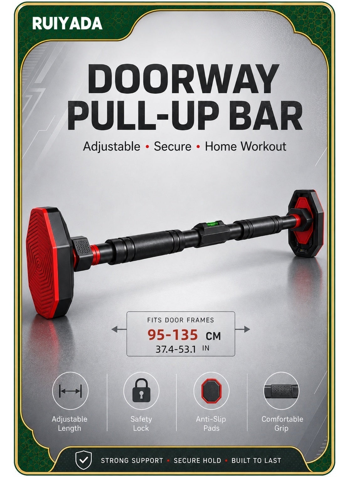 Pull Up Bar for Doorway – Adjustable Width Strength Training Chin Up Bar with Locking Mechanism, No Screws Needed, Non-Slip Grips for Home Gym, Upper Body Workout Equipment(95CM-135CM)