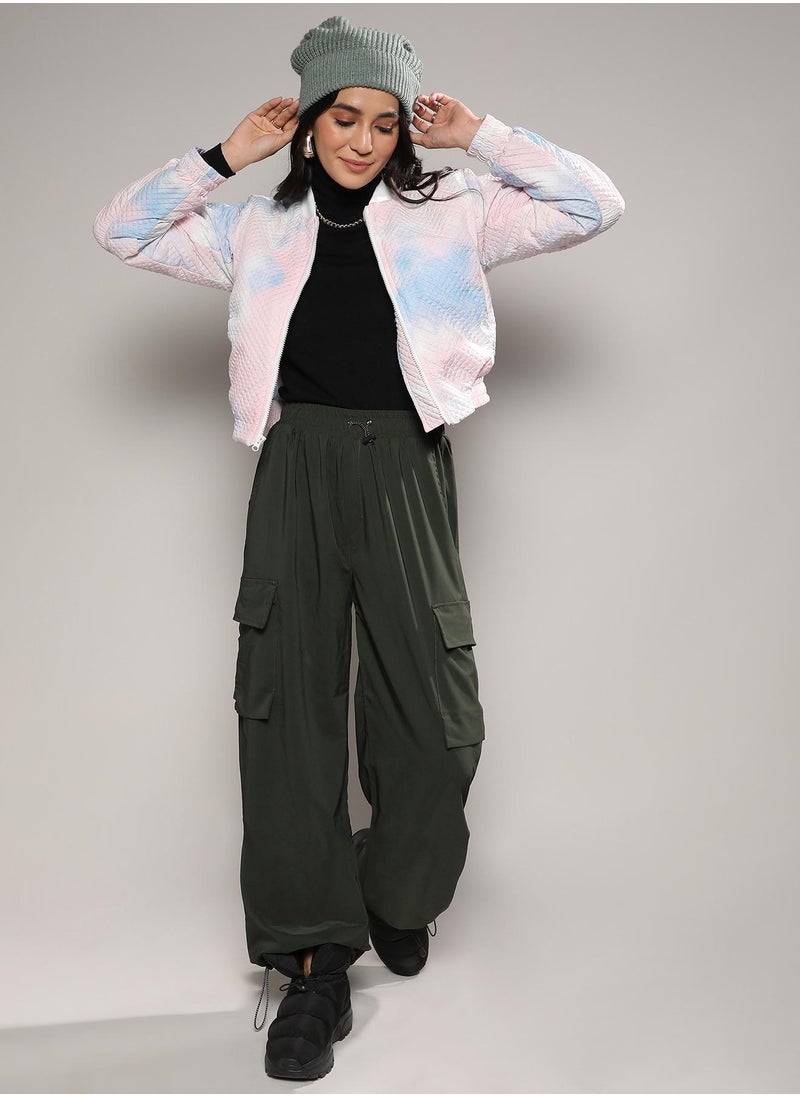 Campus Sutra Women's Powder Blue & Blush Pink Tie-Dye Micro Diamond Quilted Puffer Jacket  - Image 4