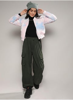 Campus Sutra Women's Powder Blue & Blush Pink Tie-Dye Micro Diamond Quilted Puffer Jacket  - Image 5