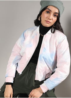 Campus Sutra Women's Powder Blue & Blush Pink Tie-Dye Micro Diamond Quilted Puffer Jacket  - Image 1