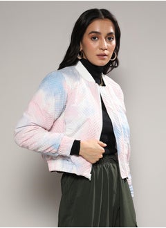 Campus Sutra Women's Powder Blue & Blush Pink Tie-Dye Micro Diamond Quilted Puffer Jacket  - Image 2