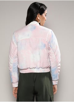 Campus Sutra Women's Powder Blue & Blush Pink Tie-Dye Micro Diamond Quilted Puffer Jacket  - Image 3